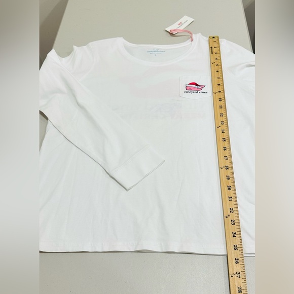 NWT Vineyard Vines Merry Christmas Scoop Neck Pocket Tee Shirt White Women's L - Picture 5 of 6